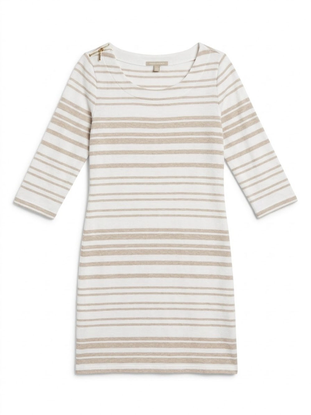 Banana Republic Beige and White Striped Scoop-Neck Dress with Zipper Detail